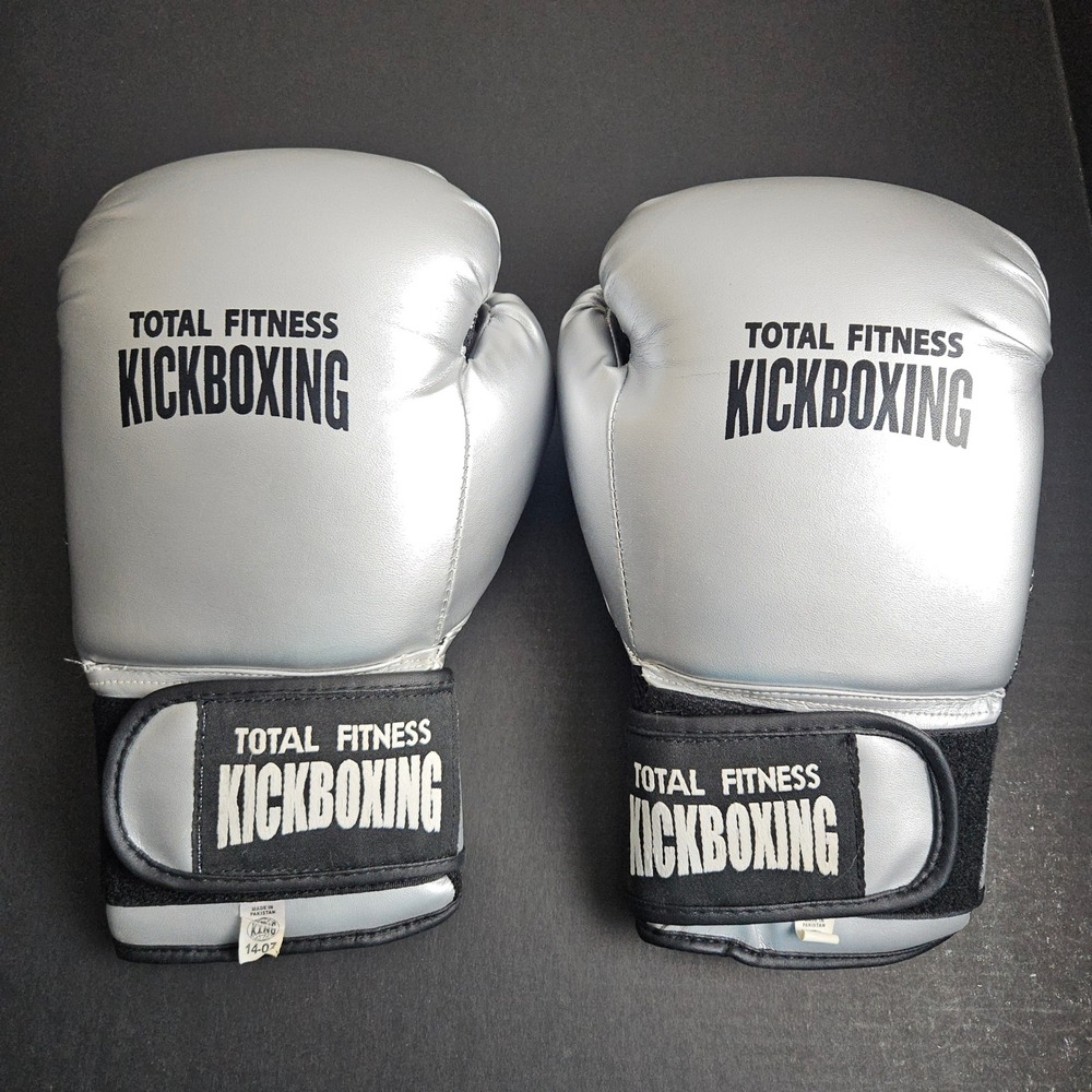 Total Fitness Kickboxing Unisex Silver Boxing Gloves 14oz Synthetic Leather Hook